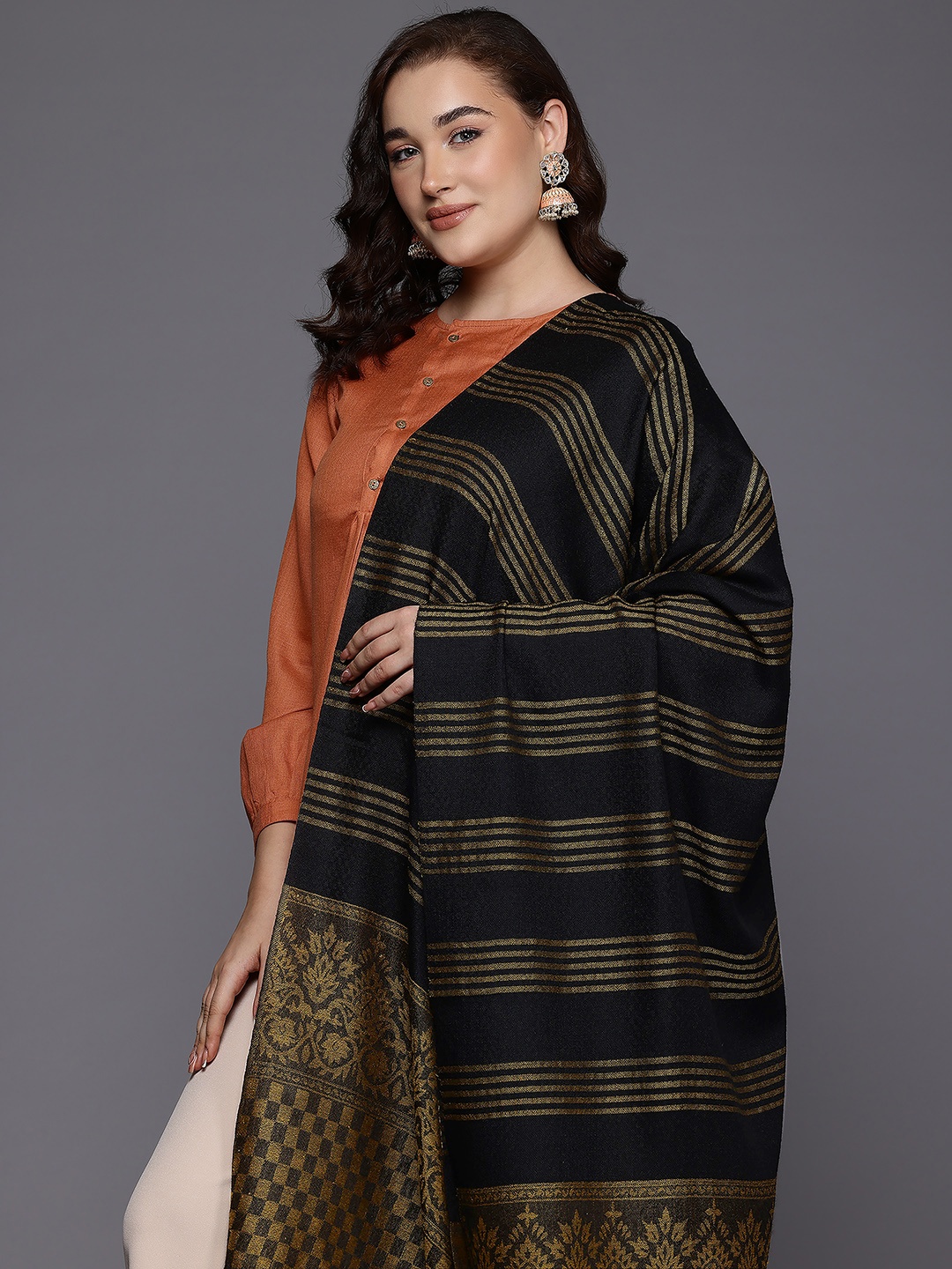 

Cayman Women Striped Woollen Stole, Gold