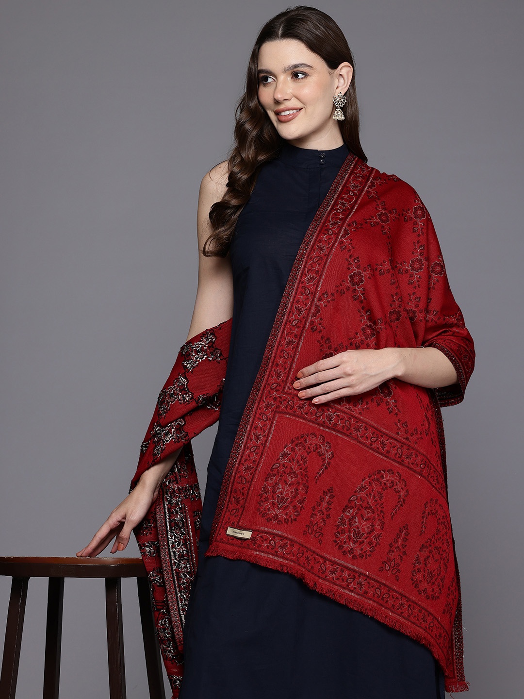 

Cayman Woven Design Woollen Stole, Red