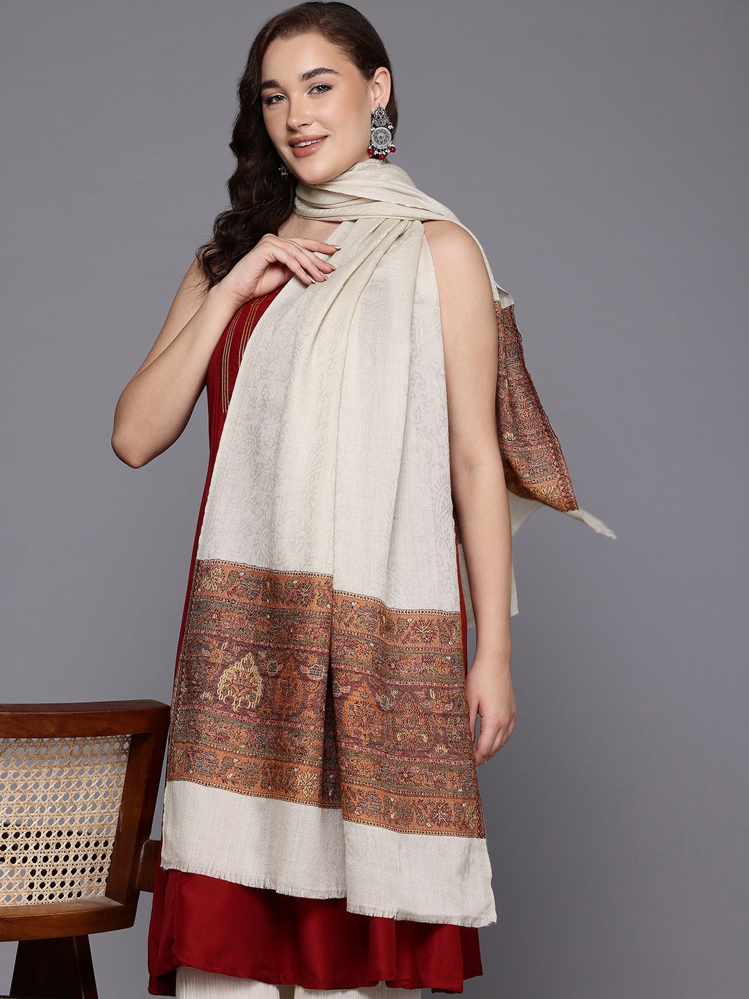 

Cayman Woven Design Woollen Stole, Beige