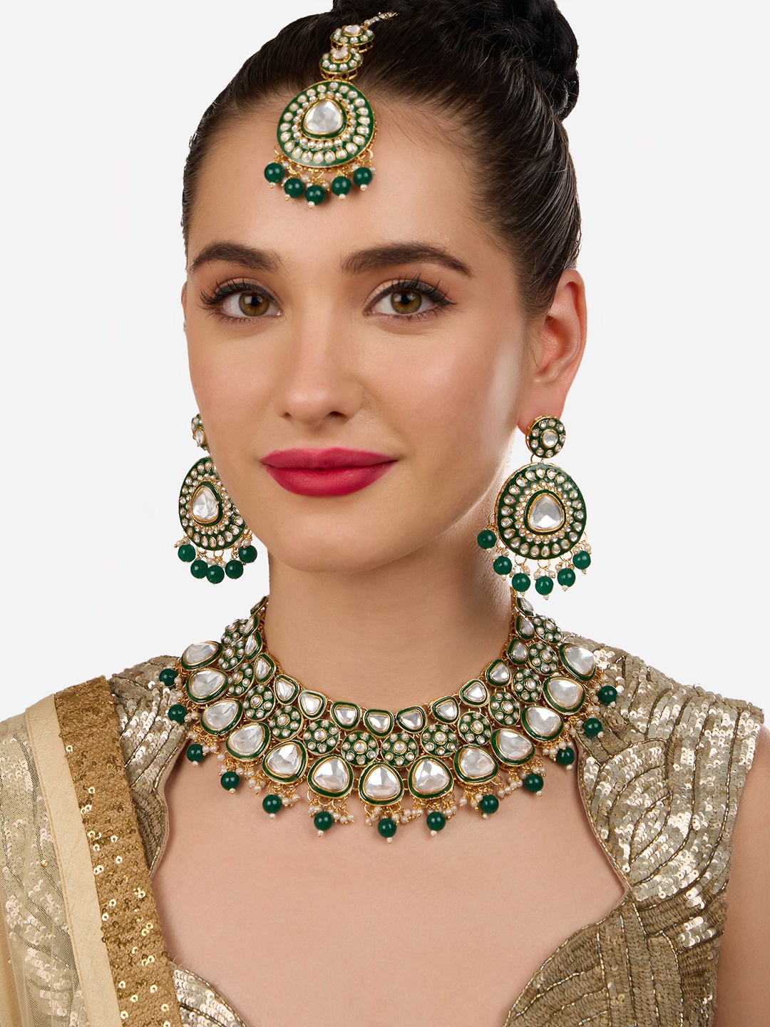 

Zaveri Pearls Gold-Plated Stone Studded & Beaded Jewellery Set