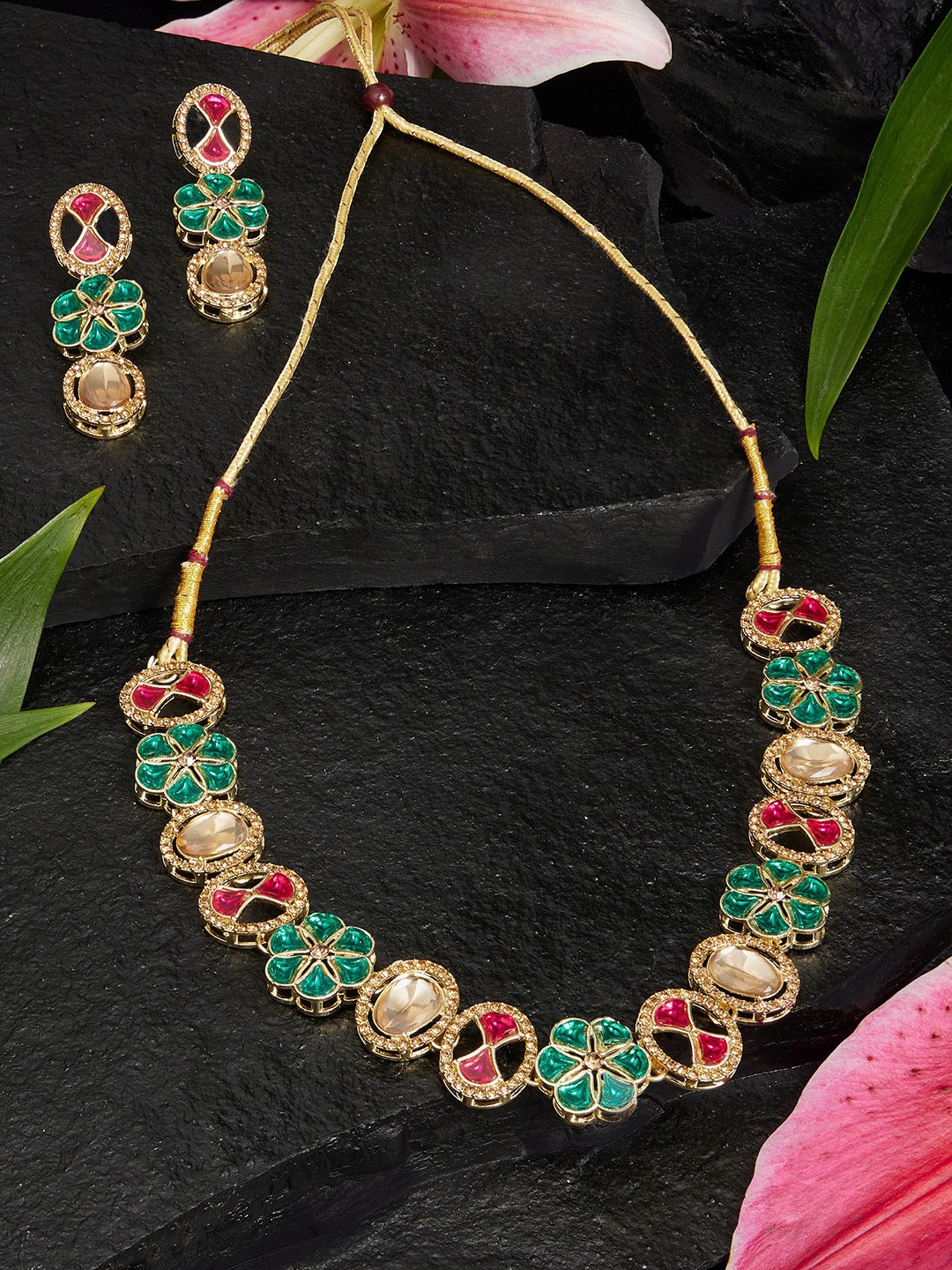 

Zaveri Pearls Gold-Plated Austrian Diamond Stone Studded Jewellery Set