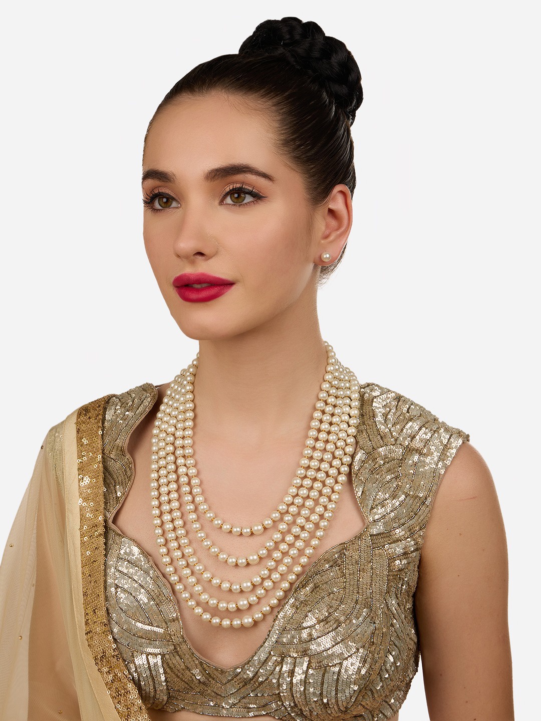 

Zaveri Pearls Gold-Plated Beaded Multilayer Jewellery Set