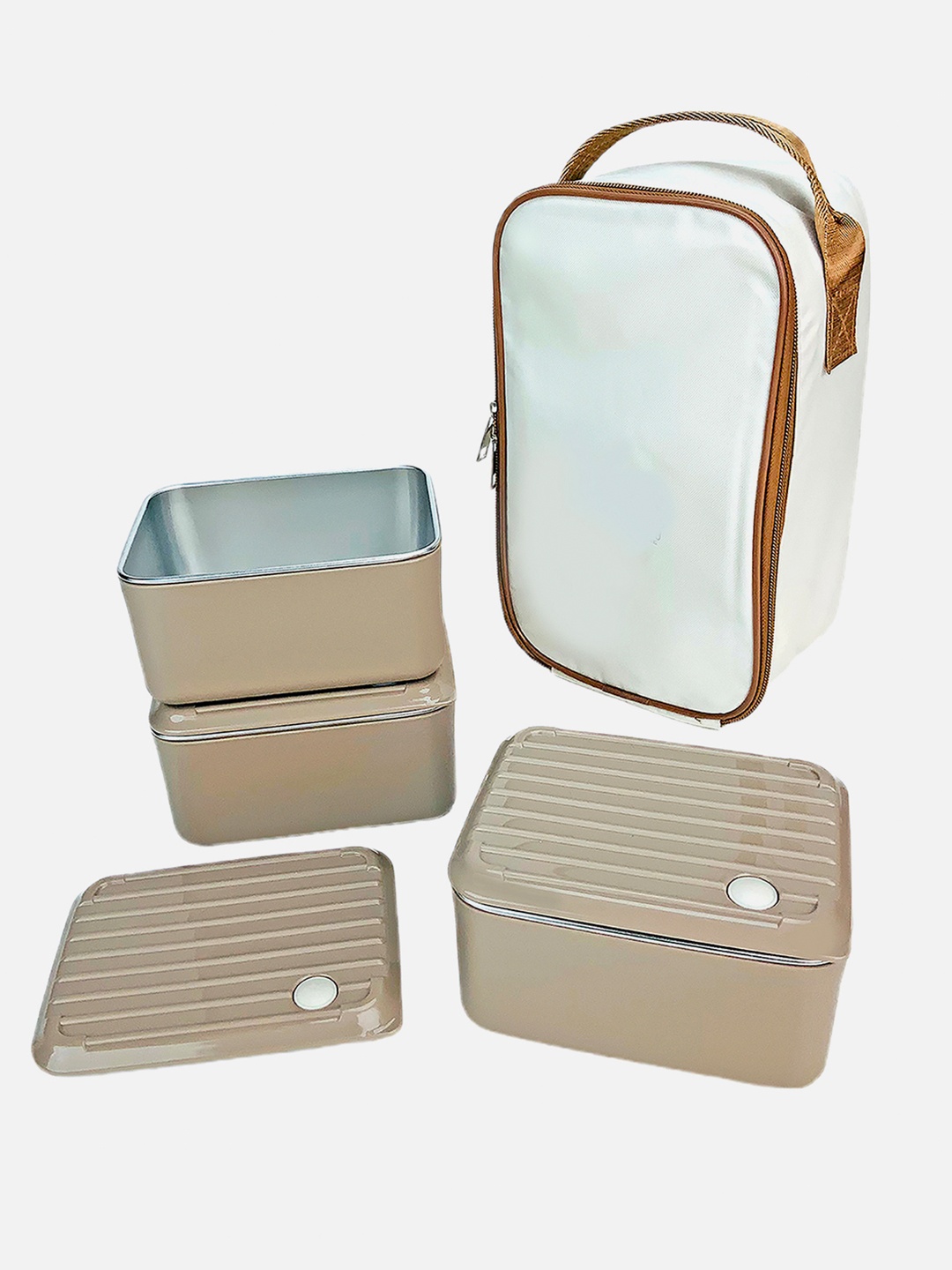 

Little Surprise Box LLP Brown 3 Pieces Lunch Box With Matching Lunch Bag