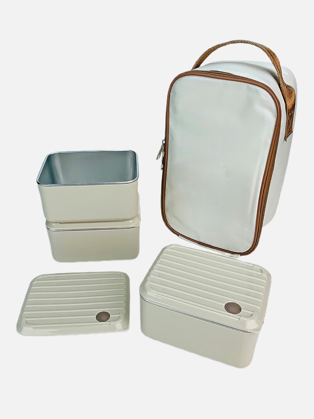 

Little Surprise Box LLP Beige & Brown 3 Pieces Lunch Box With Matching Lunch Bag