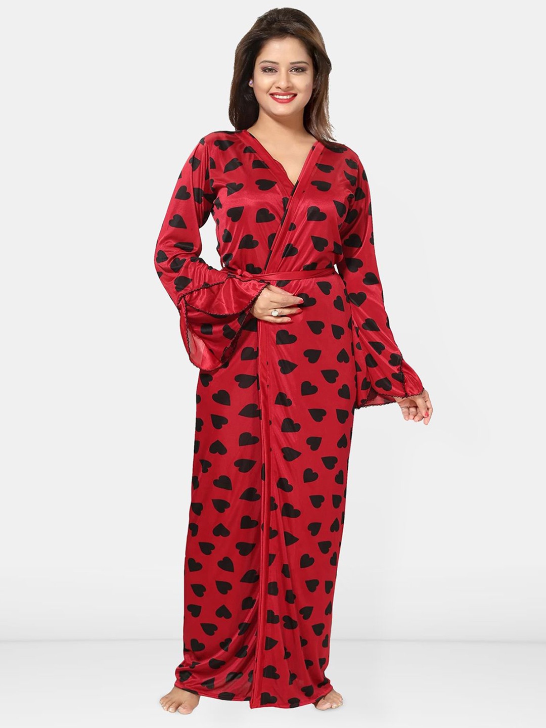 

Be You Women Conversational Printed Maxi Nightdress, Maroon