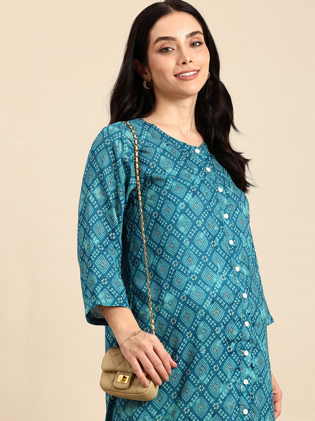 

BAESD Bandhani Printed Maternity Kurta, Blue