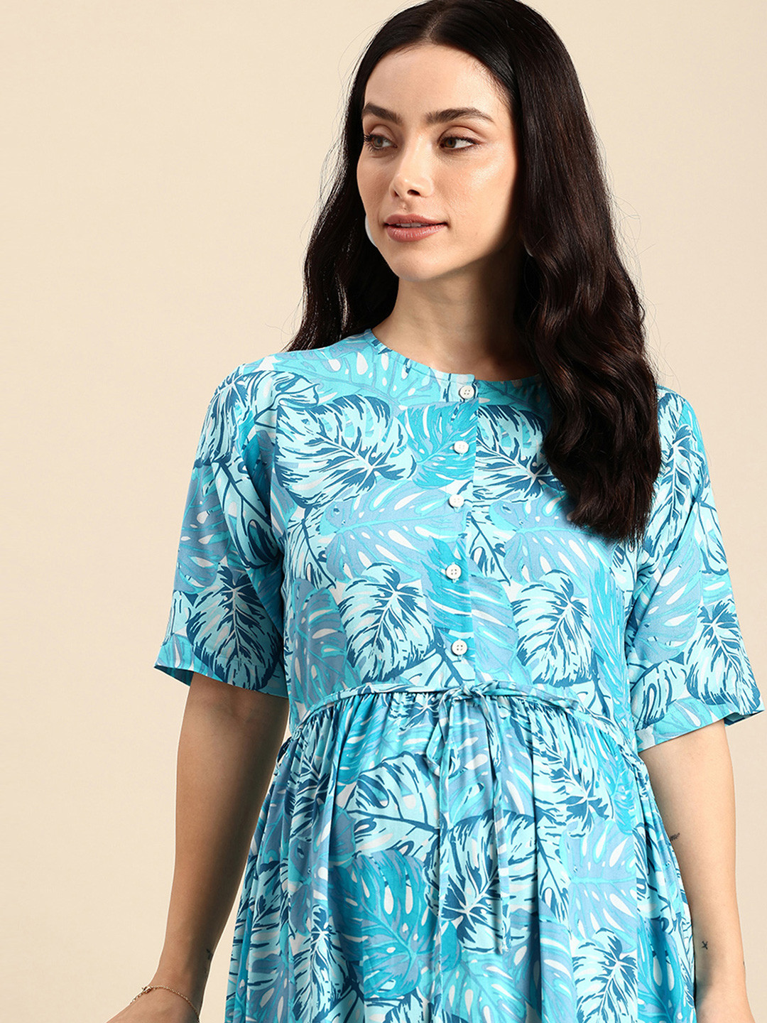 

BAESD Floral Print Maternity Fit & Flare Midi Dress, Blue