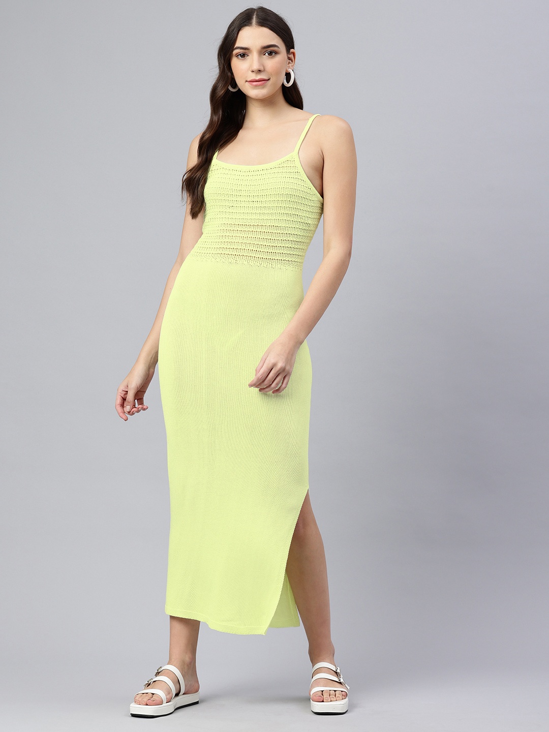 

London Rag Sheath Side Slit Midi Dress, Lime green