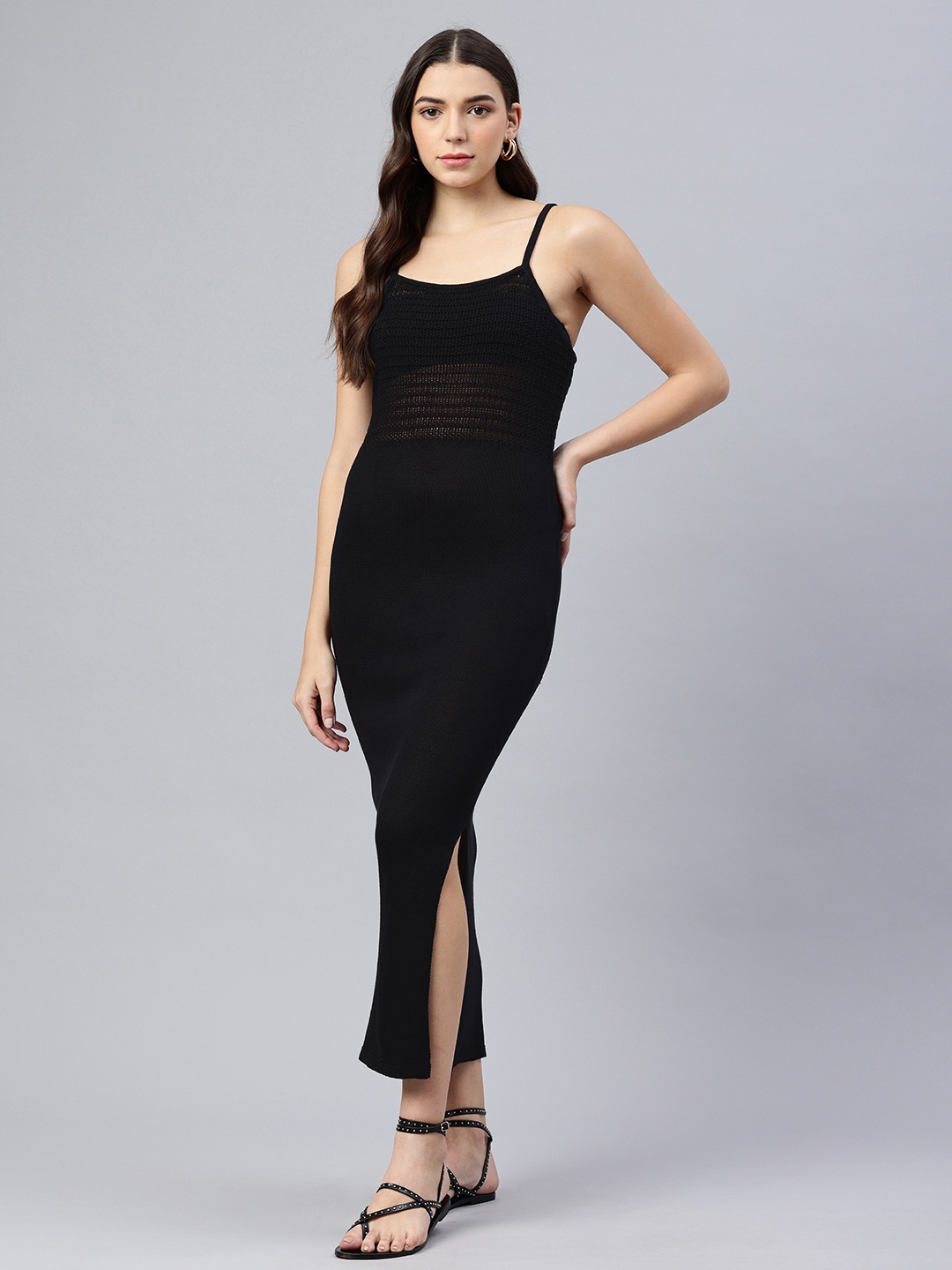 

London Rag Sheath Side Slit Midi Dress, Black