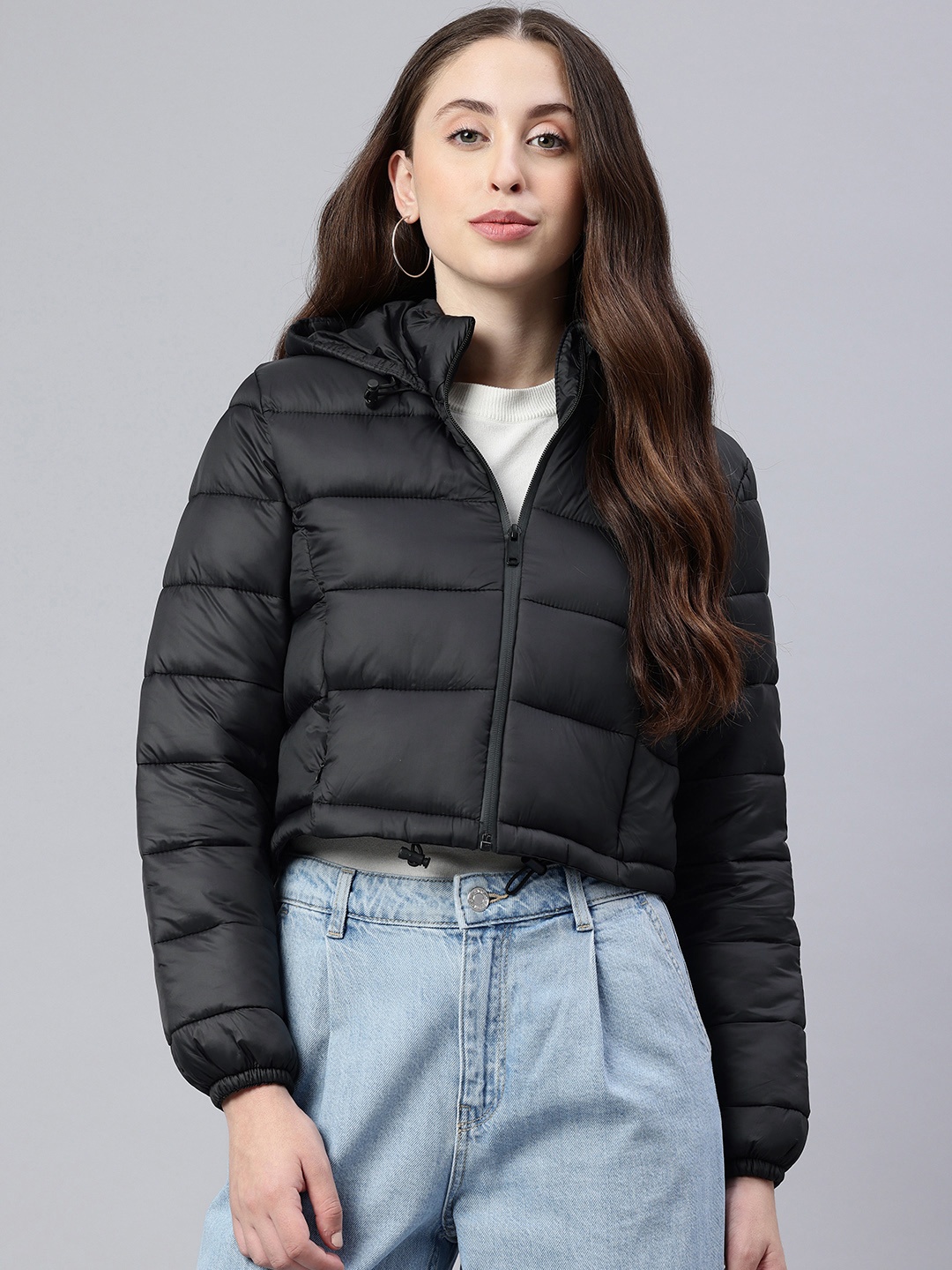 

London Rag Cropped Down Jacket, Black