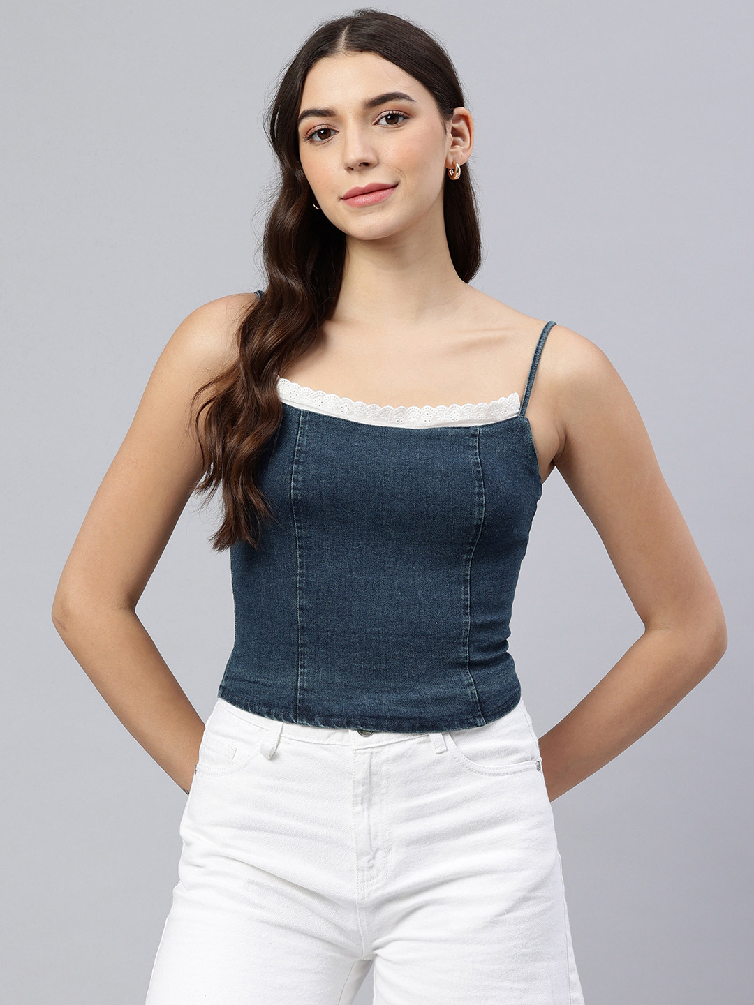 

London Rag Indigo Corset Crop Top, Blue