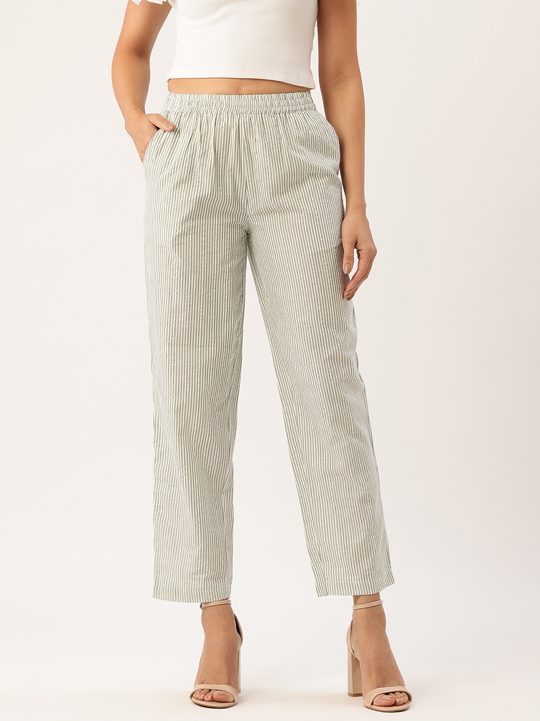 

Rue Collection Striped Original Trousers, Off white