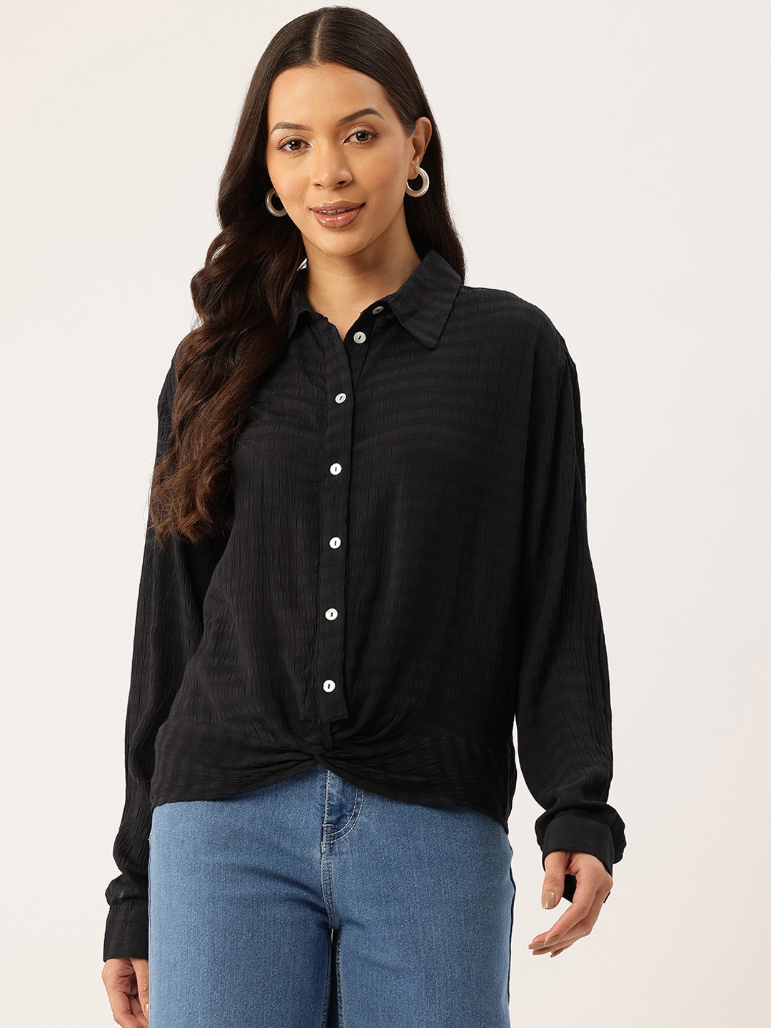 

Rue Collection Twisted Shirt Style Top, Black