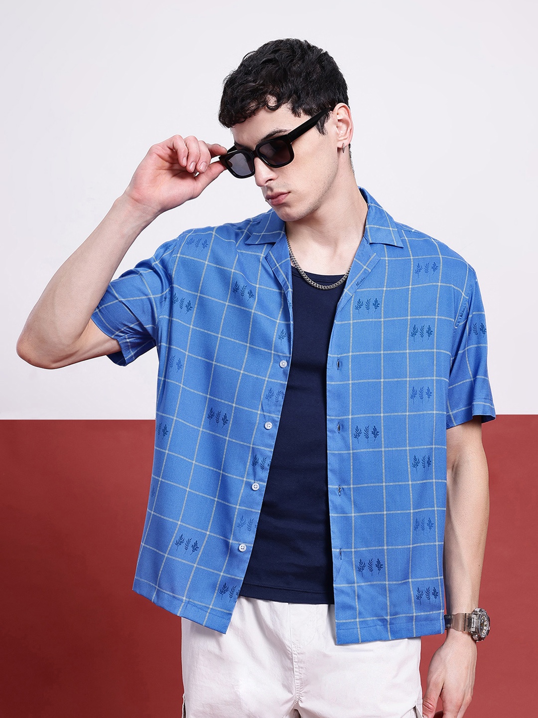 

Kook N Keech Indie Spirit Printed & Checked Shirt, Blue