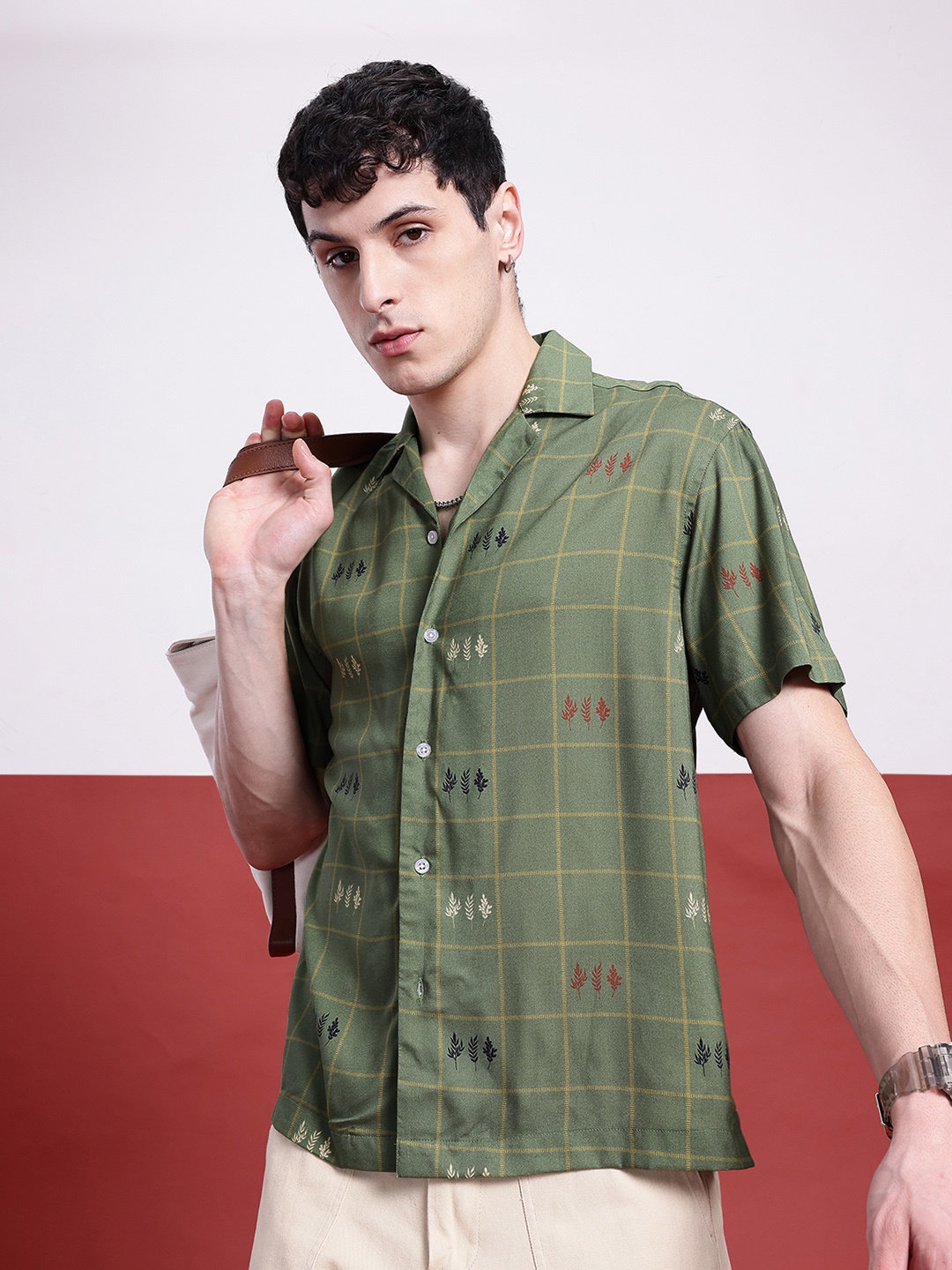 

Kook N Keech Indie Printed & Checked Shirt, Green