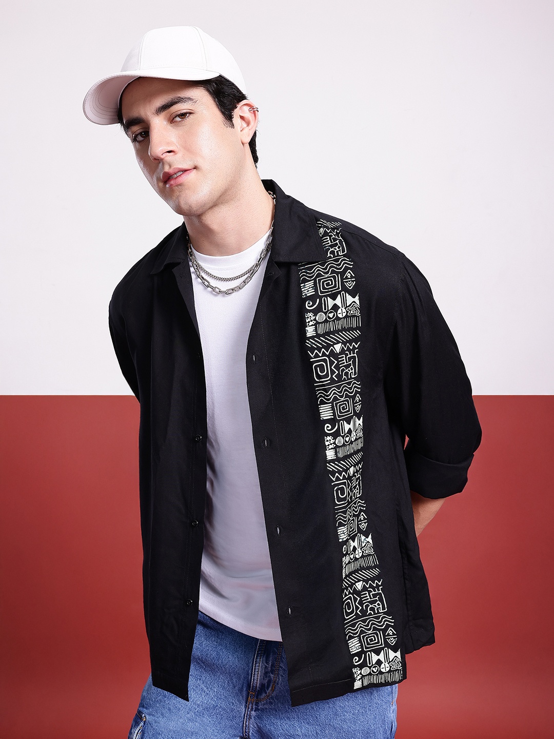 

Kook N Keech Modern Mosaic Printed Casual Shirt, Black