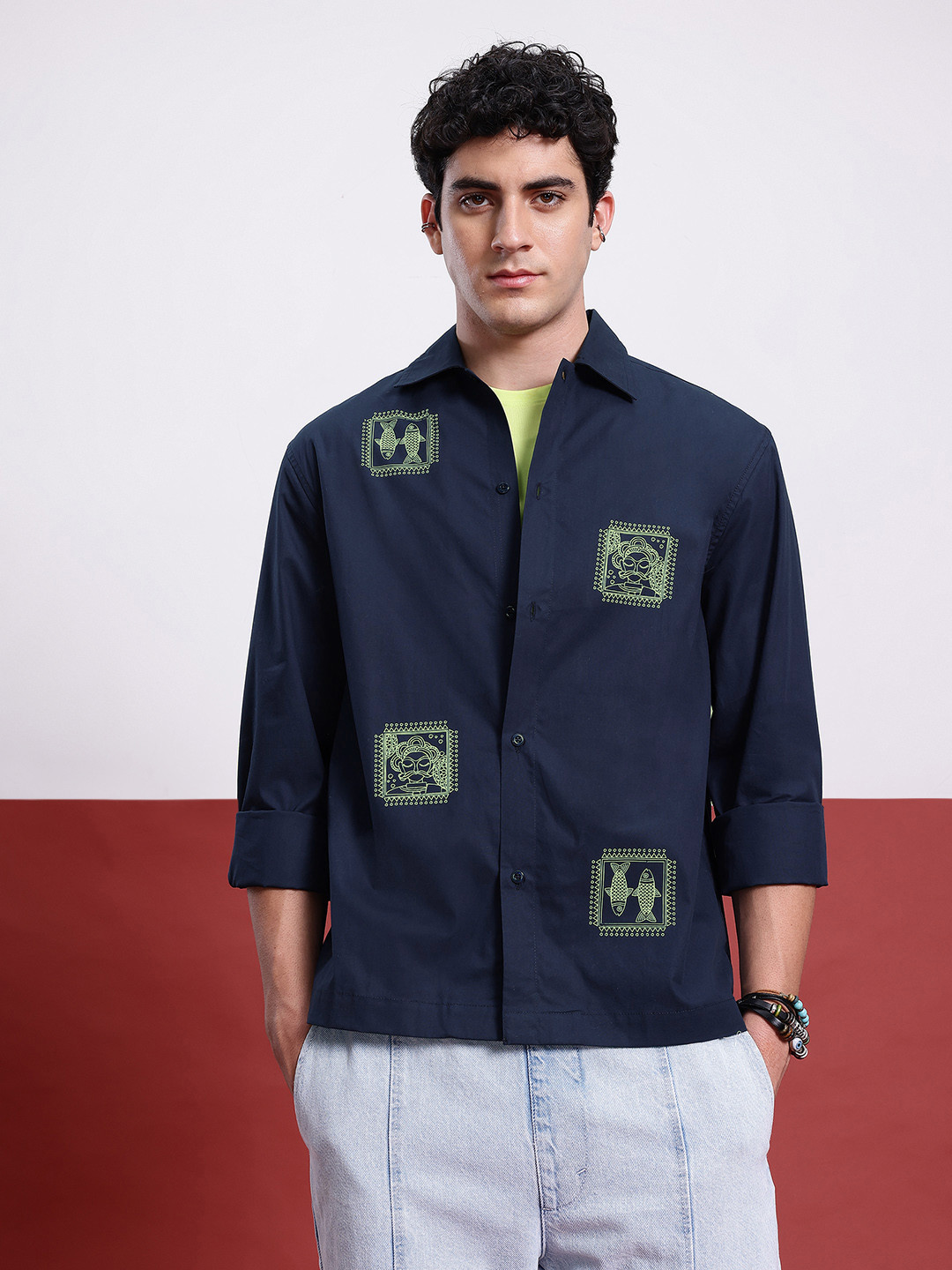 

Kook N Keech Indie Postcards Printed Casual Shirt, Navy blue