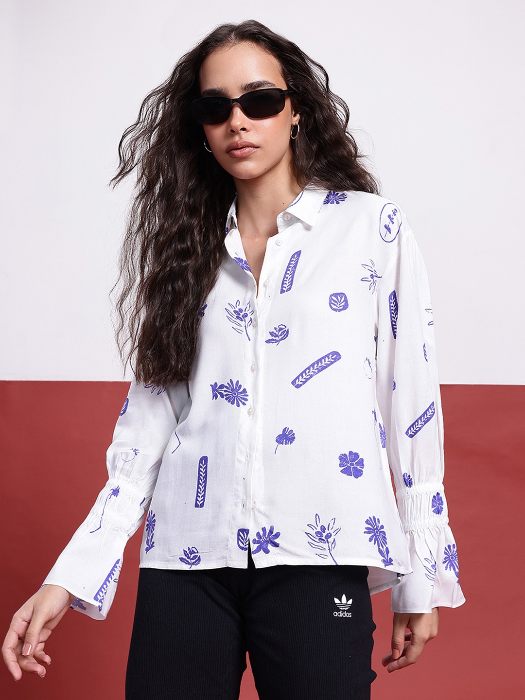 

DressBerry Indie Quirks Printed Shirt Style Top, White