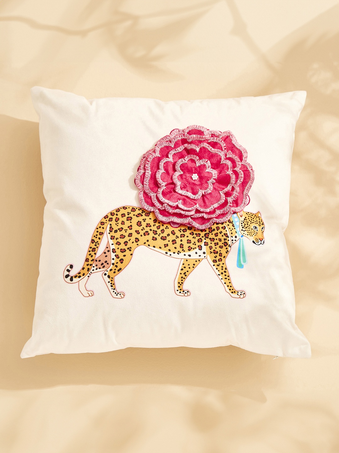 

Home Centre White & Pink Printed Square Shaped Filled Cotton Linen Cushion