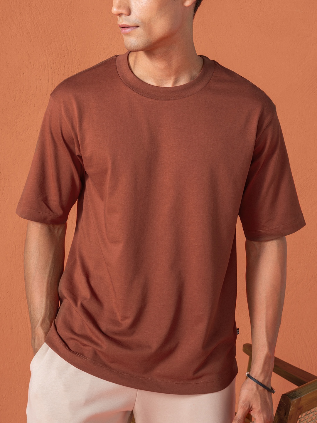 

DAMENSCH Drop Shoulder Sleeves High IQ Dyes Cotton Oversized T Shirt, Red