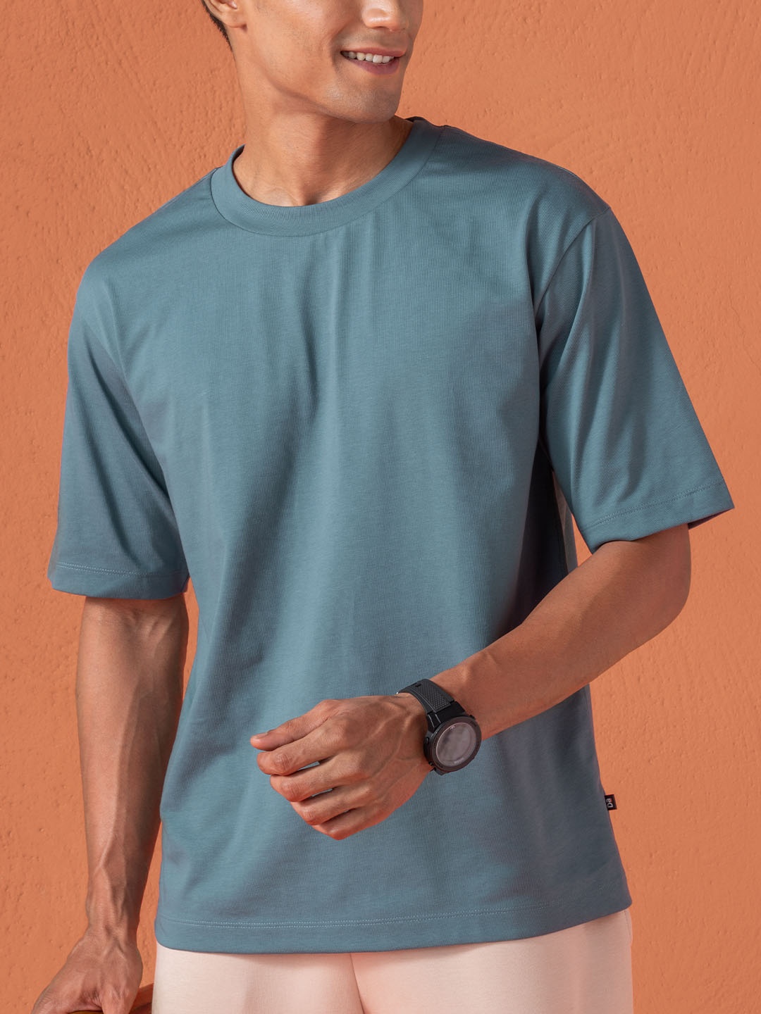 

DAMENSCH Drop Shoulder Sleeves High IQ Dyes Cotton Oversized T Shirt, Blue