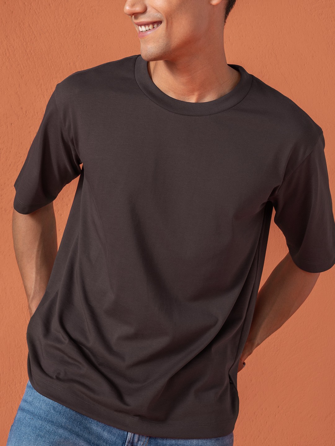 

DAMENSCH Drop Shoulder Sleeves High IQ Dyes Cotton Oversized T Shirt, Brown