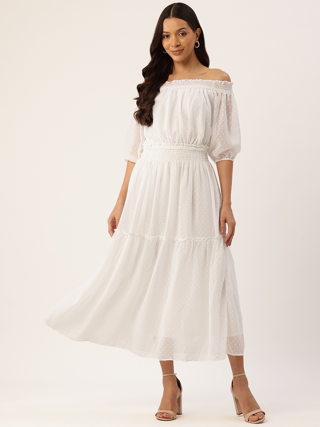 

Rue Collection Off-Shoulder Chiffon Fit & Flare Midi Dress, White