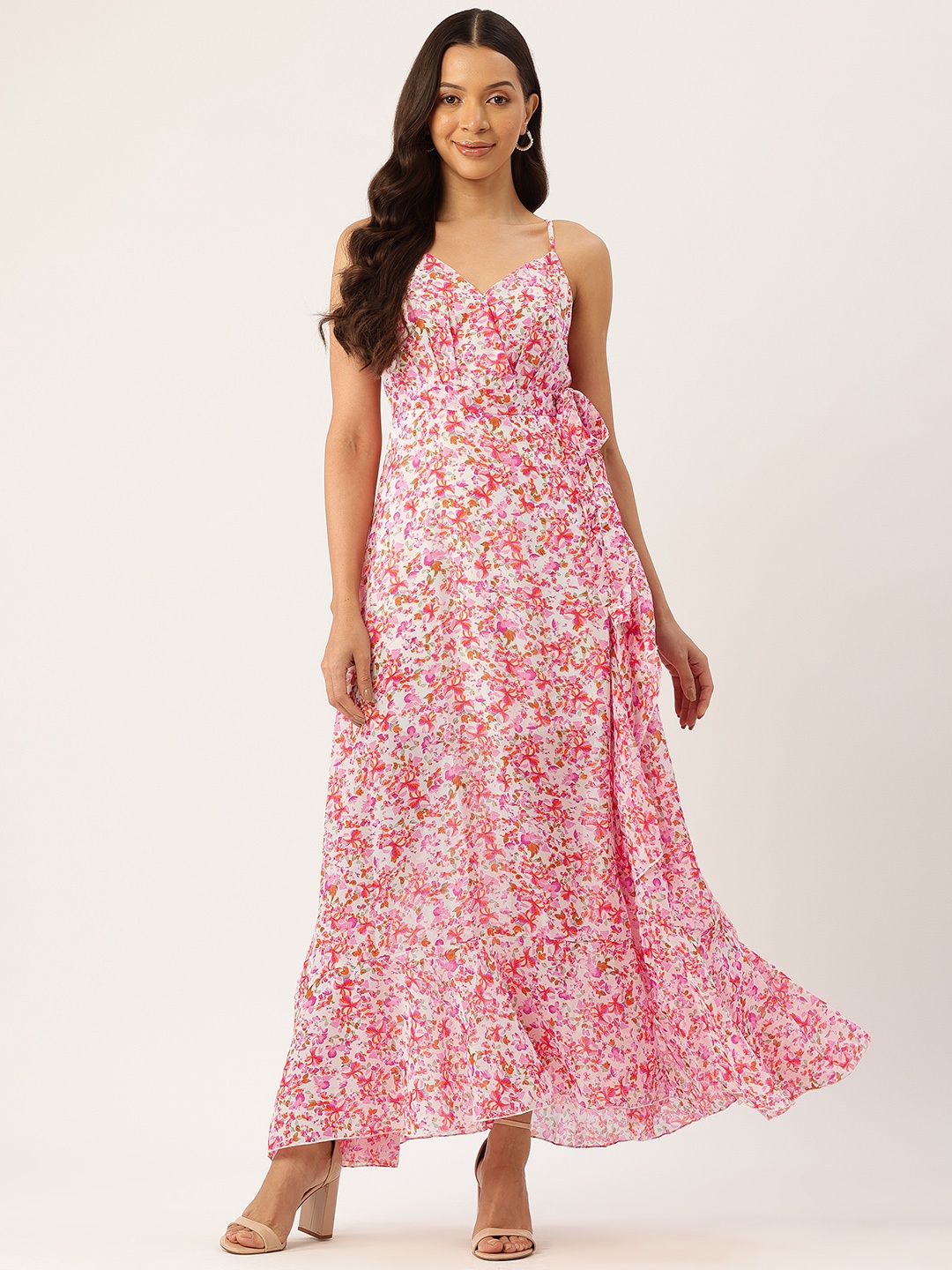 

Rue Collection Floral Printed Ruffled Fit & Flare Maxi Dress, Red