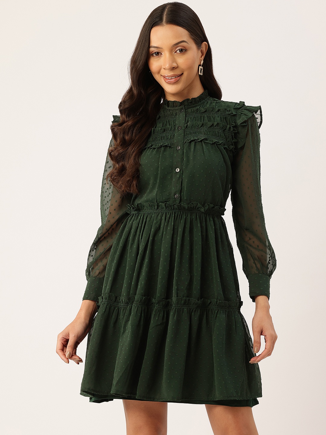 

Rue Collection Dobby Weave Chiffon Fit & Flare Dress, Green