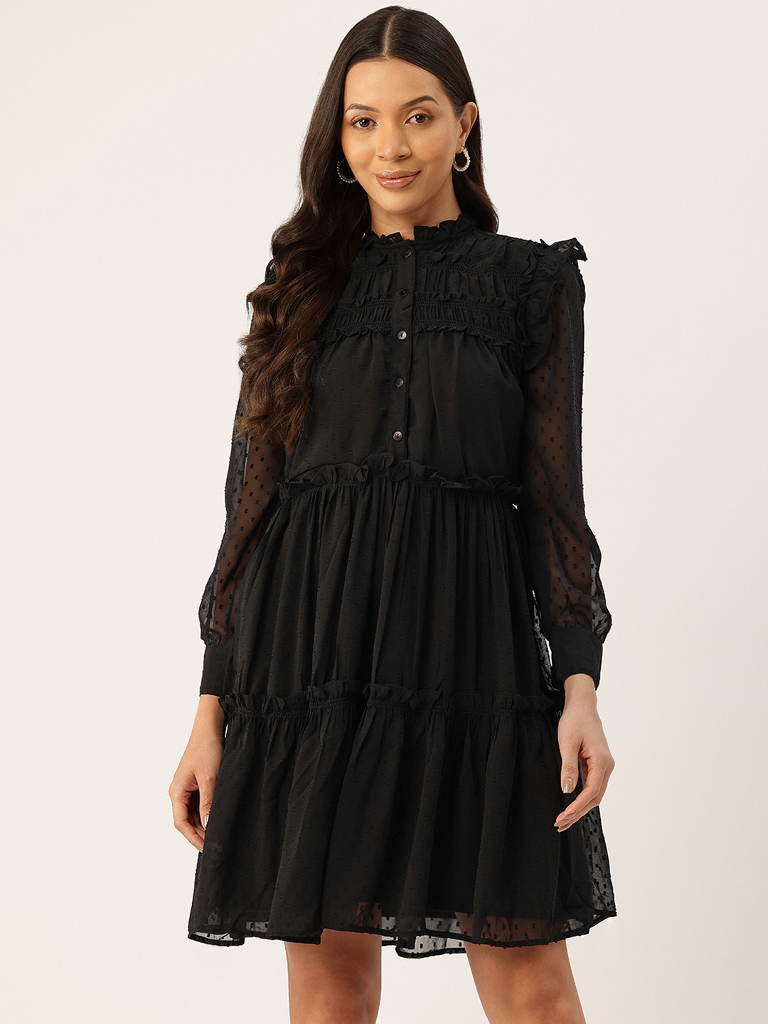 

Rue Collection Ruffled Chiffon A-Line Dress, Black