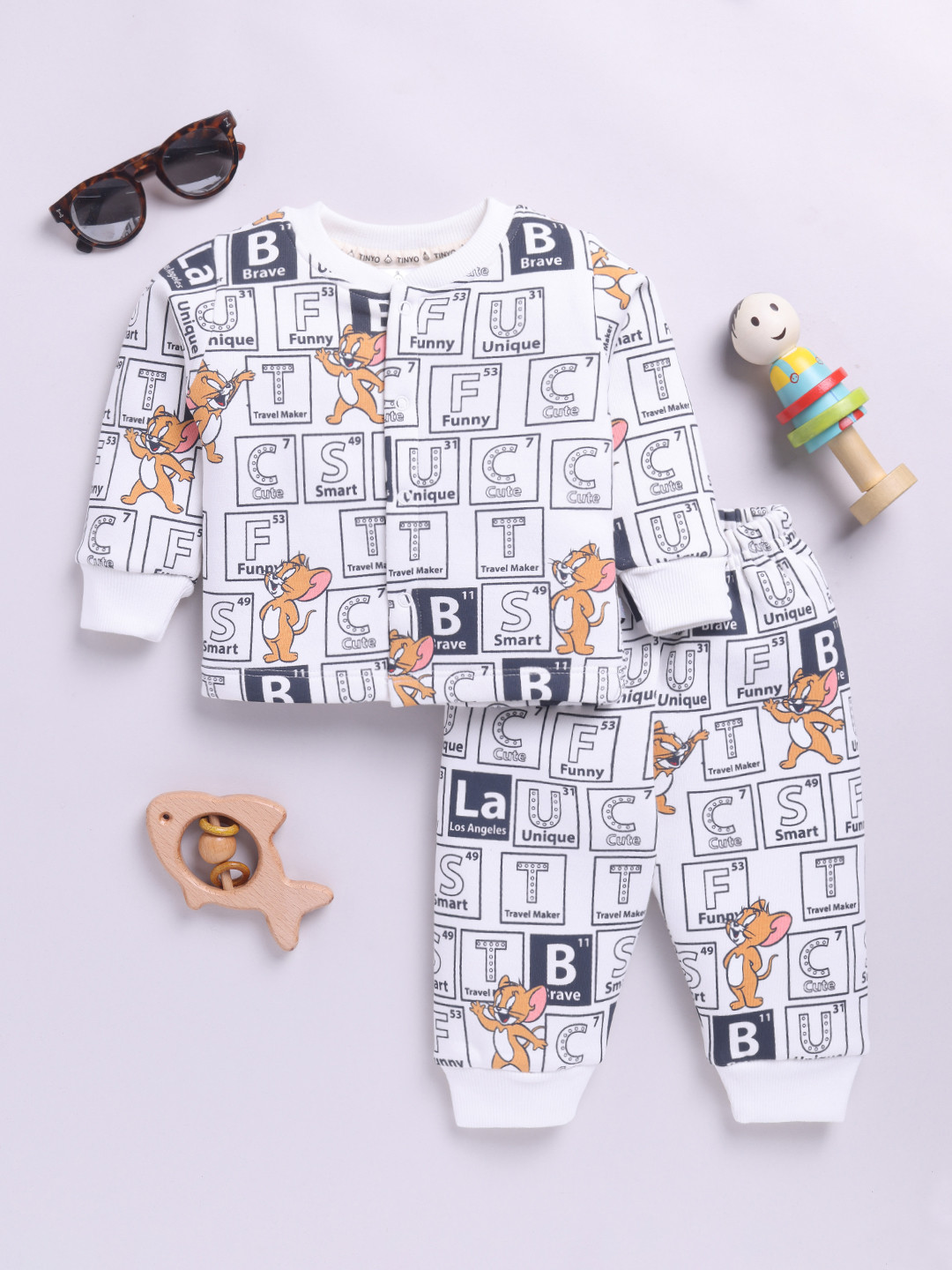 

YK X Tinyo Infant Boys Fleece T-shirt with Joggers For Winter, Off white