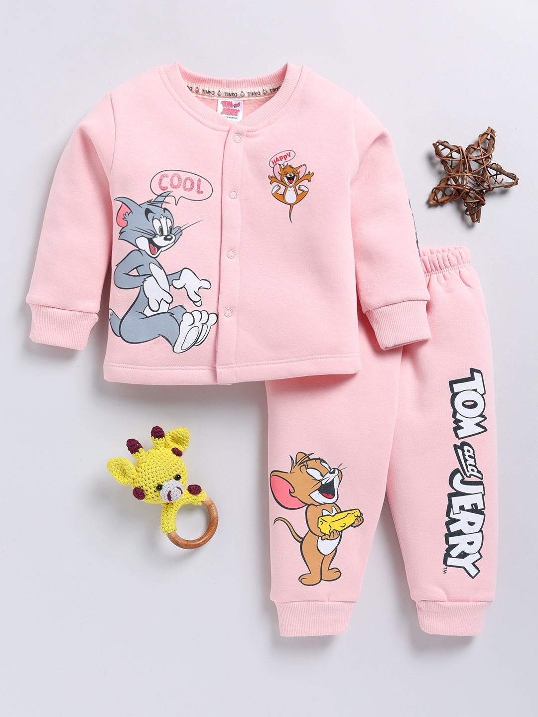 YK X Tinyo Infant Boys Fleece T-shirt & Joggers, Pink