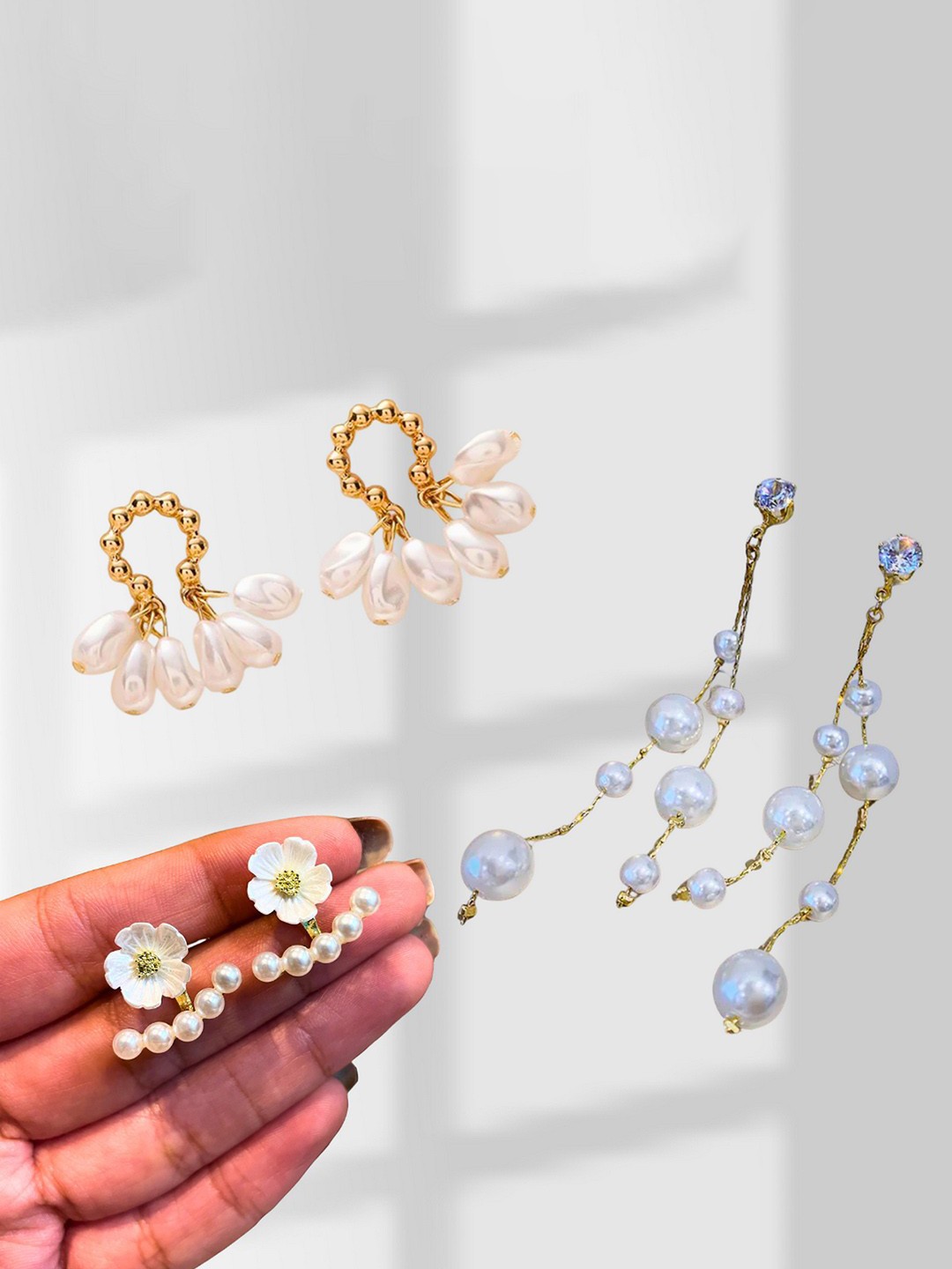 

ISHKAARA Set Of 3 Gold Plated Beaded Earrings
