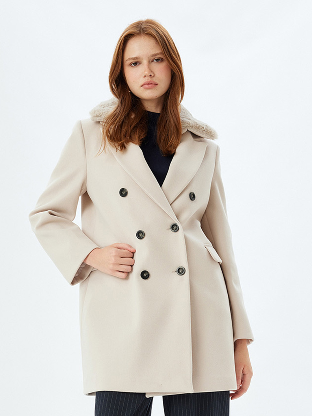 

Koton Long Sleeve Double Breasted Over Coats, Off white