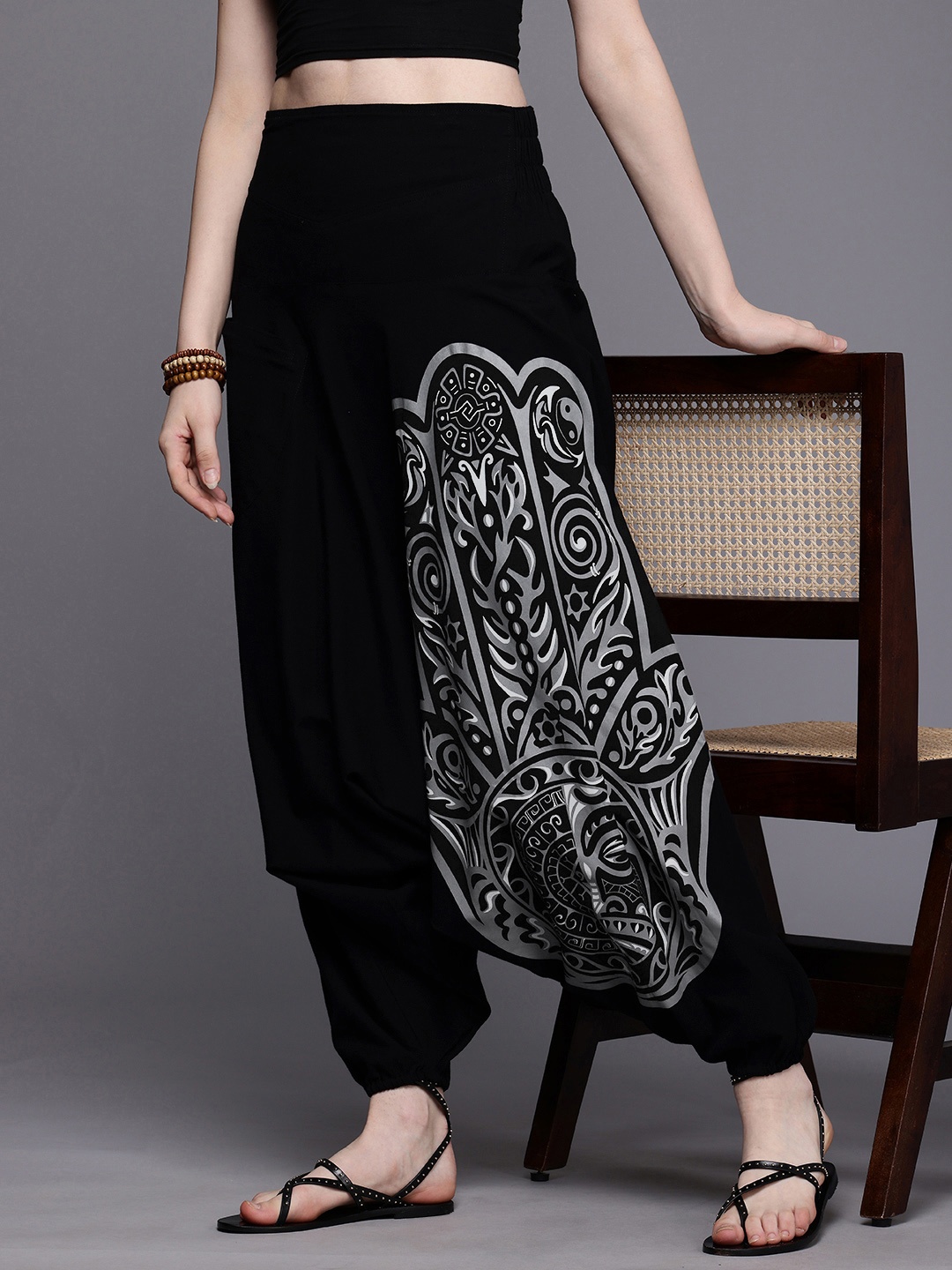

The Veshti Company Printed Loose Fit Pure Cotton Harem Pants, Black