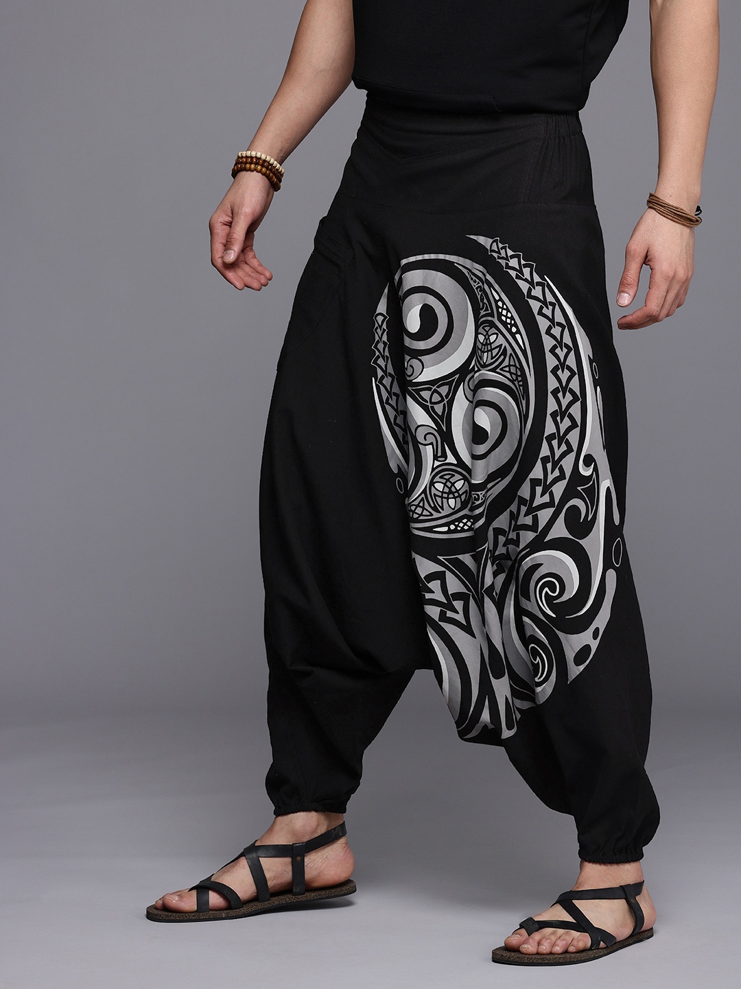 

The Veshti Company Printed Loose Fit Pure Cotton Harem Pants, Black