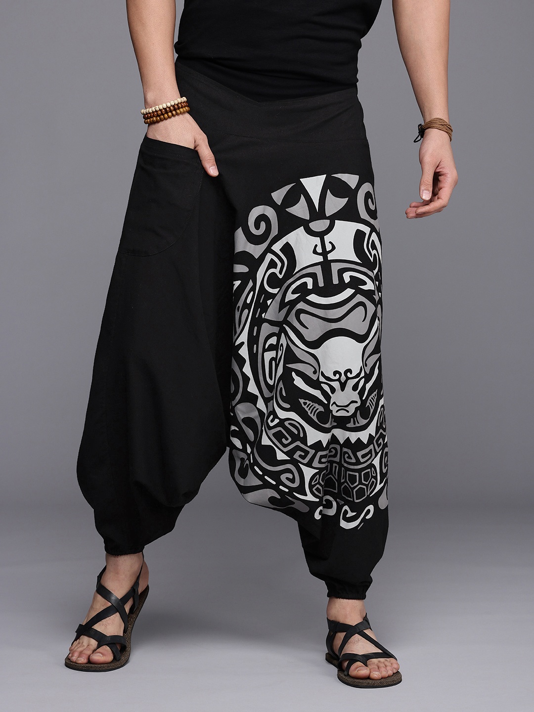 

The Veshti Company Printed Loose Fit Pure Cotton Harem Pants, Black