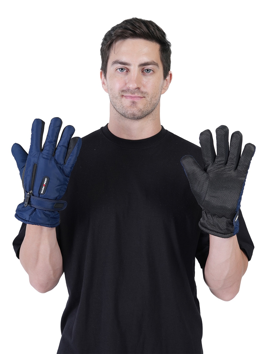 

TEEMOODS Men Patterned Winter Gloves, Navy blue
