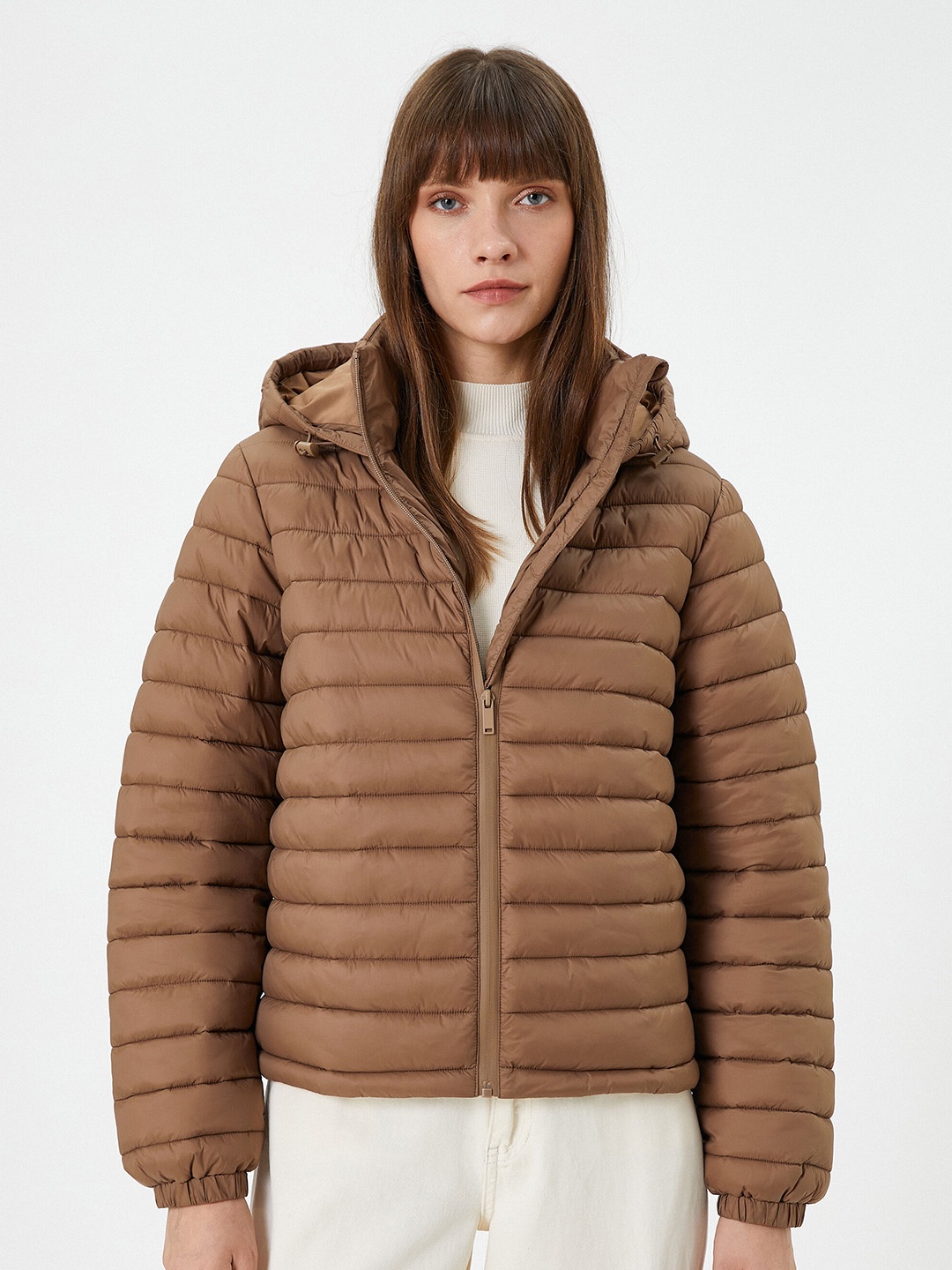 

Koton Women Hooded Solid Casual Puffer Jacket, Brown