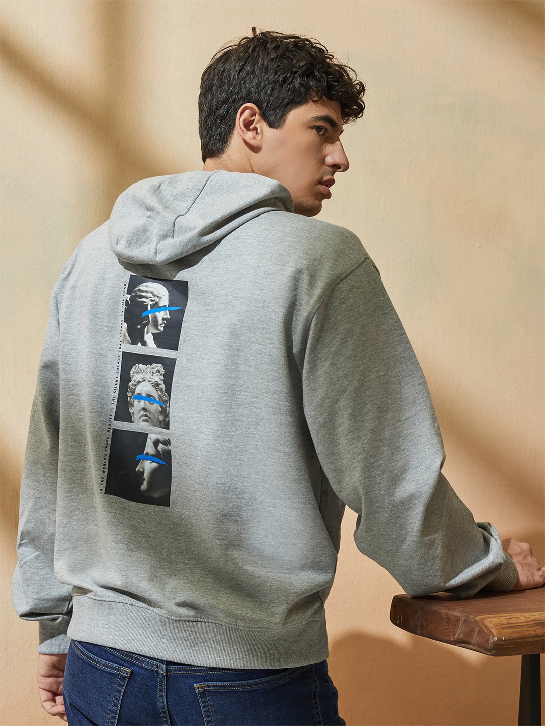 

Styli Men Relax Fit Photo Back Print Hoodie, Grey