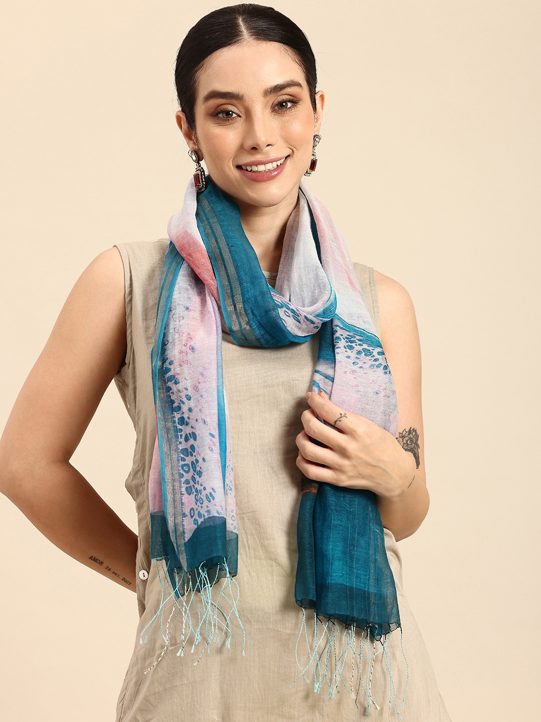 

ASVA Women Printed Scarf, White