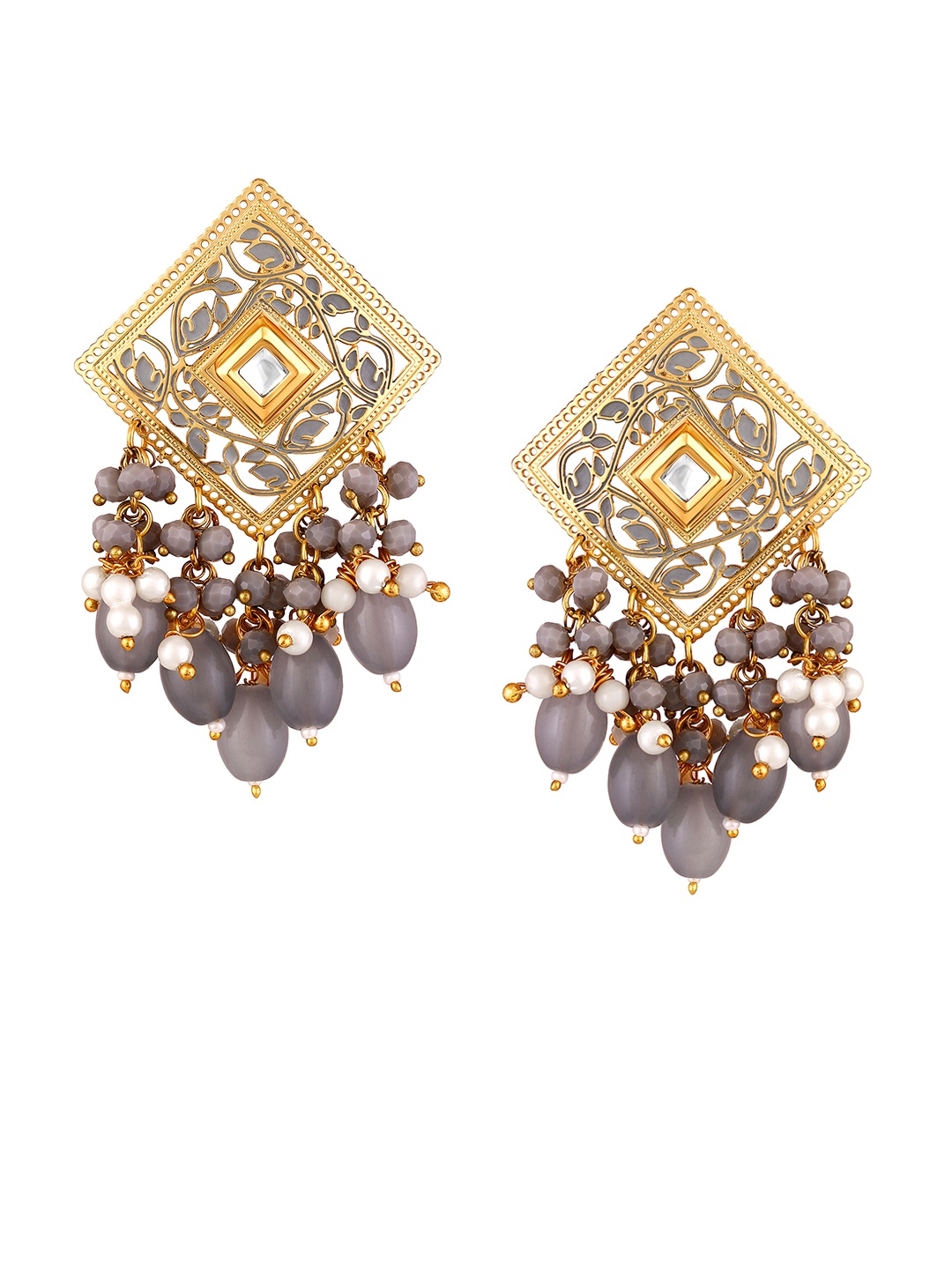 

BDIVA 18k Gold Plated Kundan Studded Classic Drop Earrings