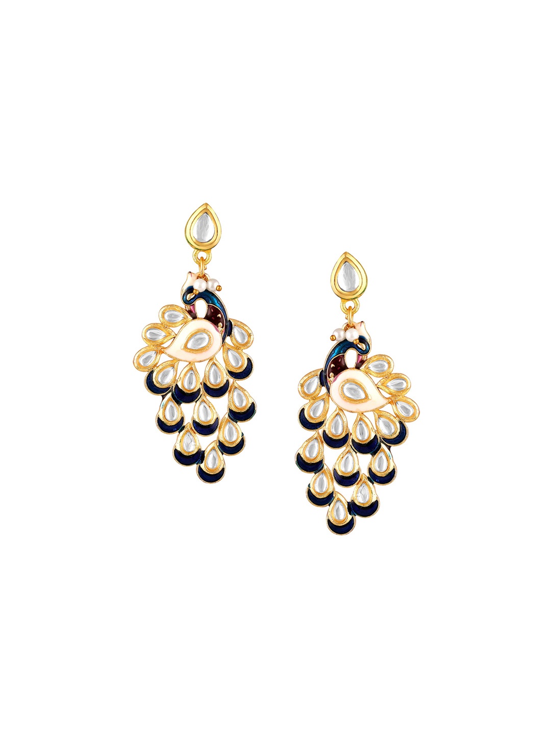 

BDIVA 18KT Gold-Plated Kundan Stone Studded Peacock Shaped Drop Earrings
