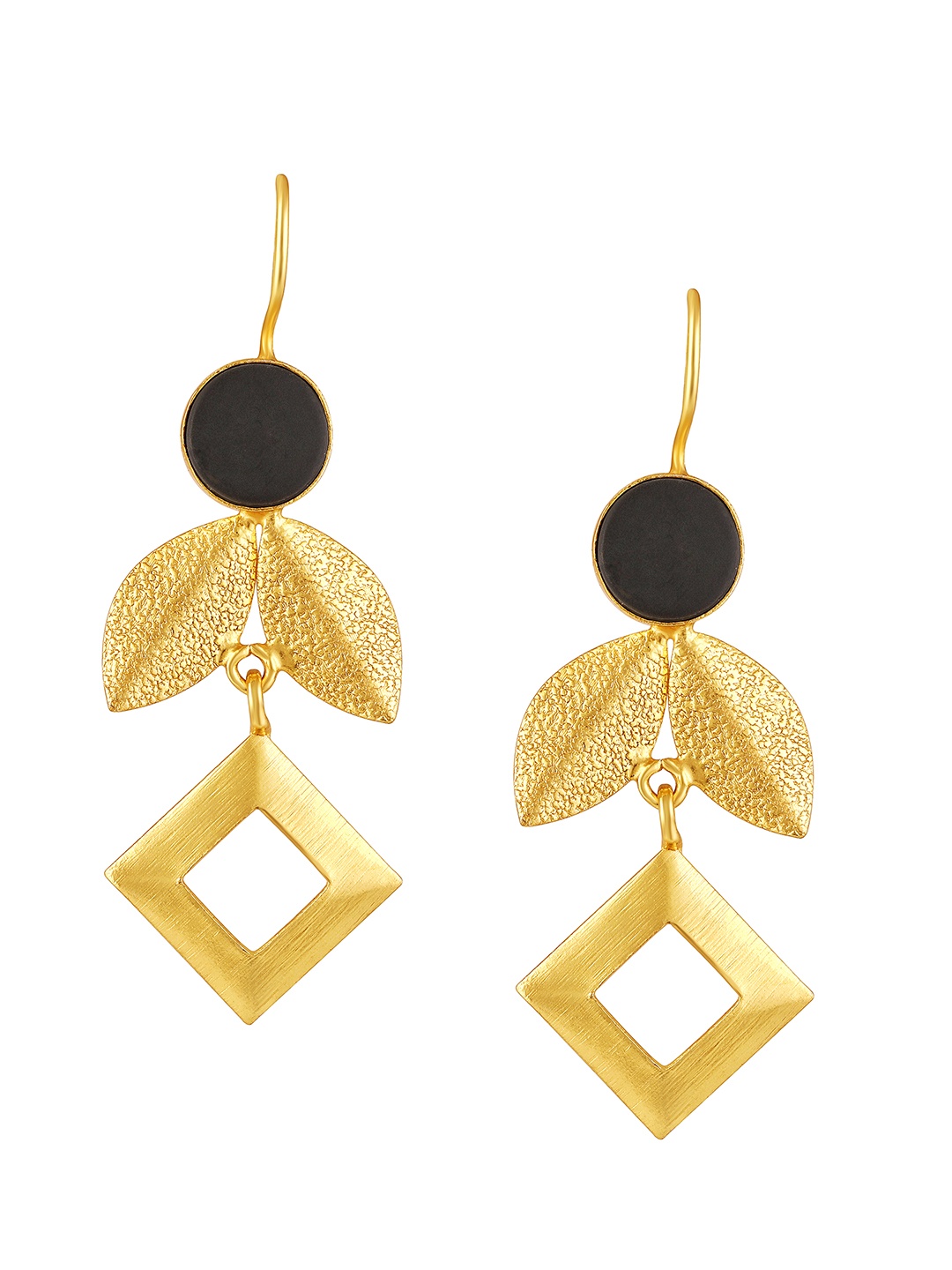 

BDIVA 18K Gold Plated Onyx Studded Classic Drop Earrings