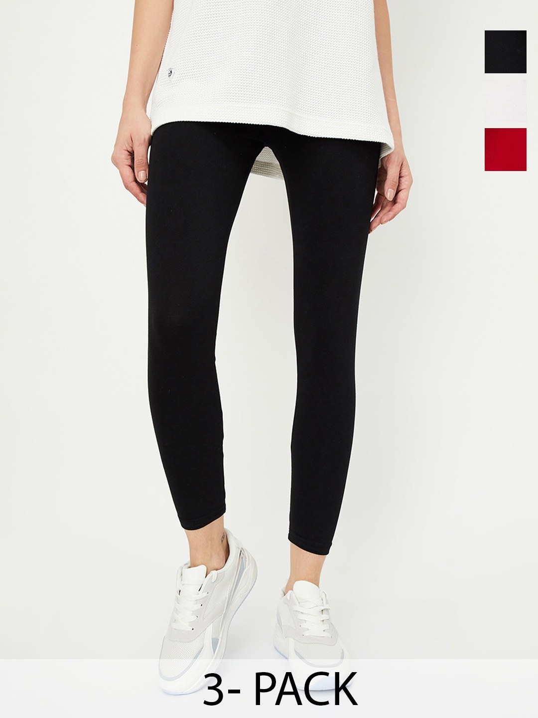 

Max Women Pack of 3 Solid Ankle Length Leggings, Red