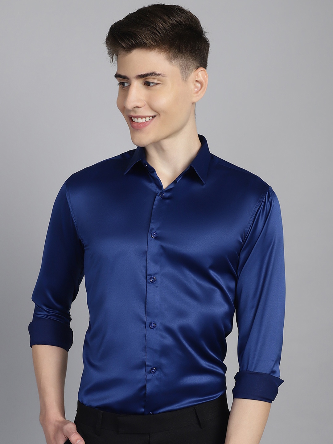 

Majestic Man Men Club Slim Fit Opaque Formal Shirt, Blue