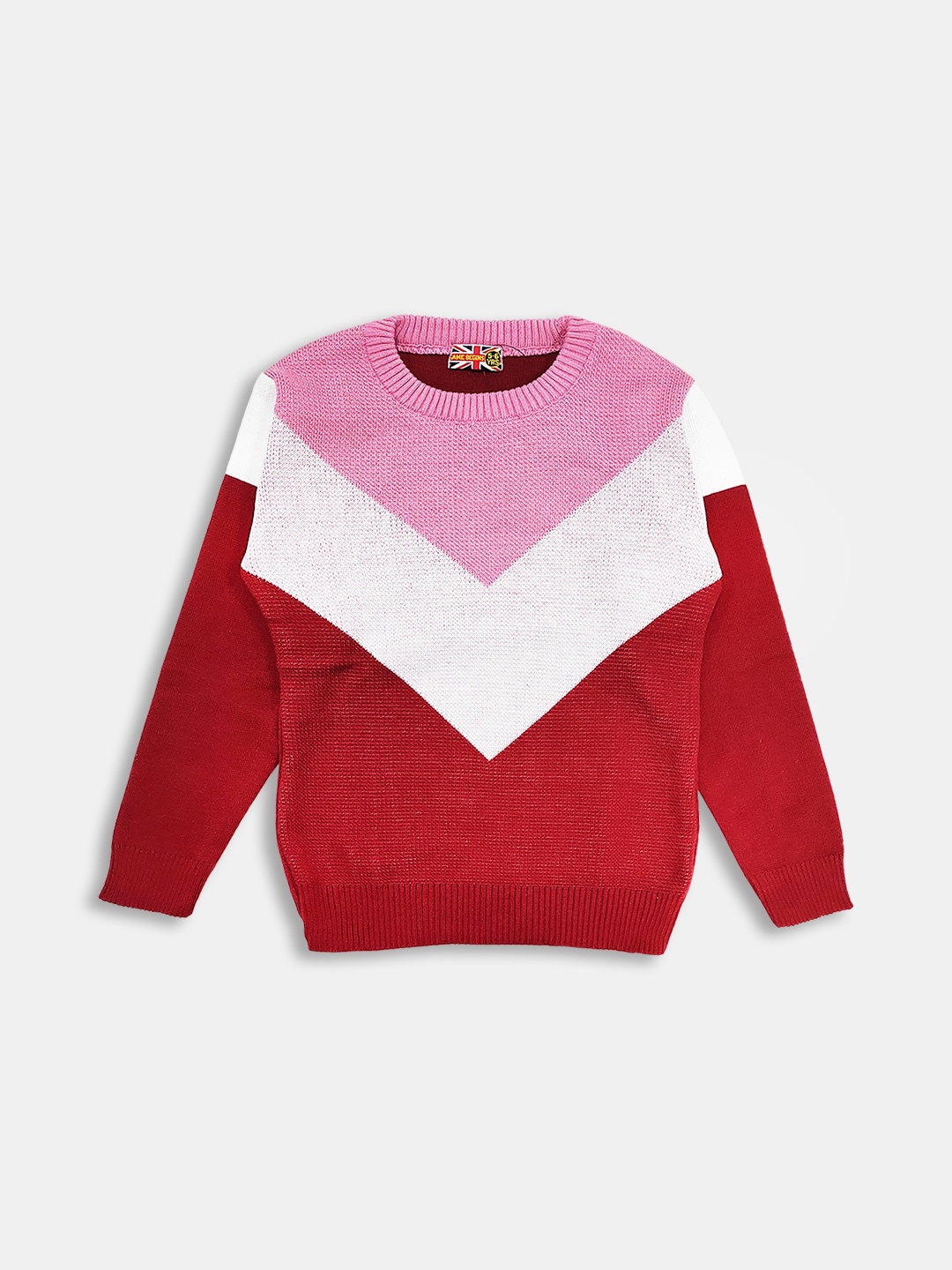 

Here&Now X Game Begins Girls Chevron Colourblocked Pullover, Red