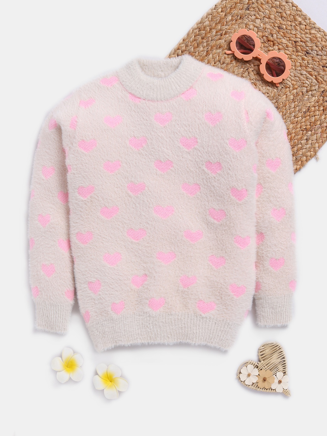 

Here&Now X Game Begins Girls Pullover with Fuzzy Detail, Off white