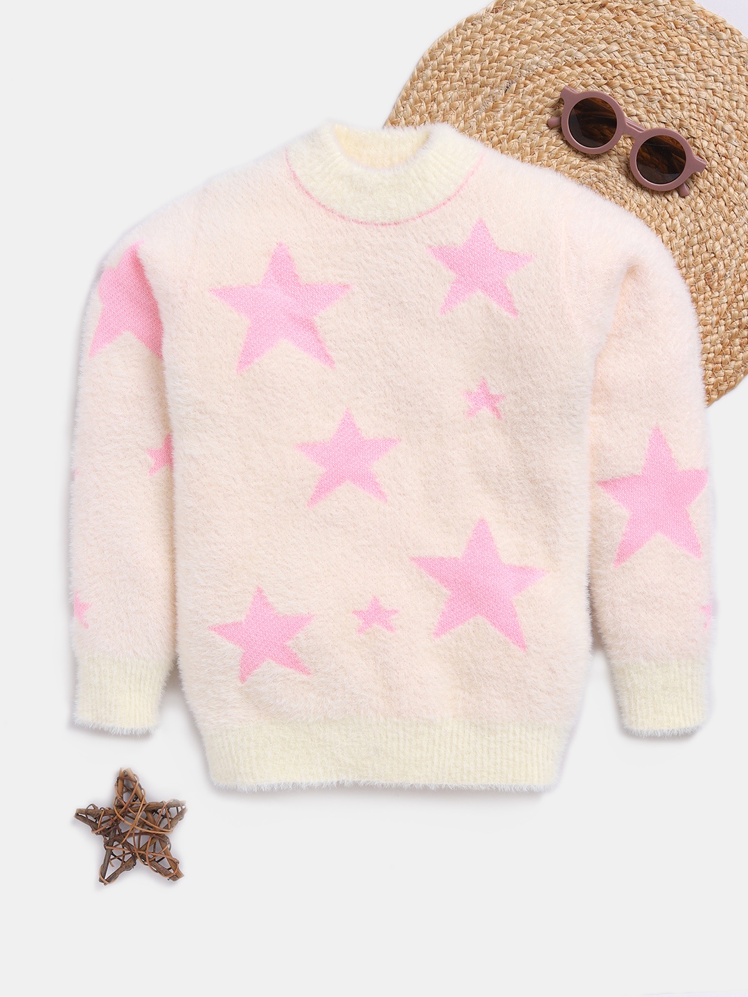 

Here&Now X Game Begins Girls Woollen Pullover with Fuzzy Detail, Off white