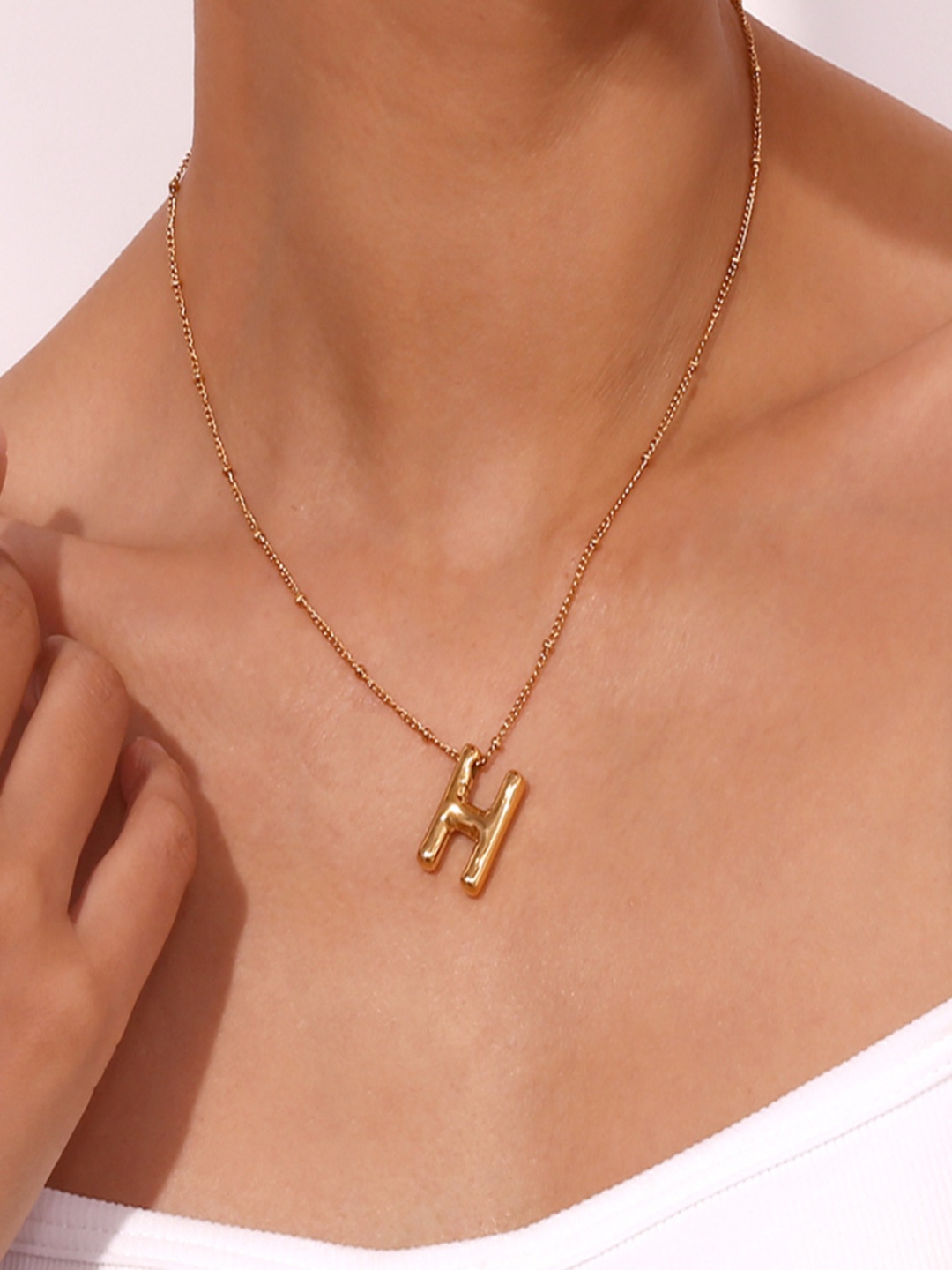 

AQUASTREET 18K Plated Waterproof Anti Tarnish Balloon H Necklace, Gold